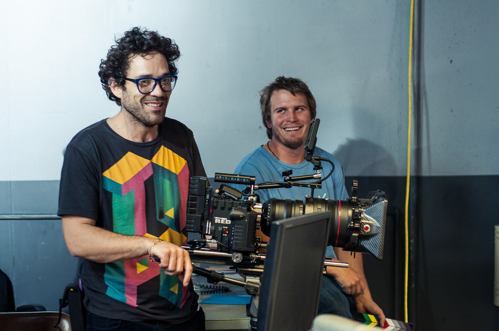 Filmmakers behind a camera